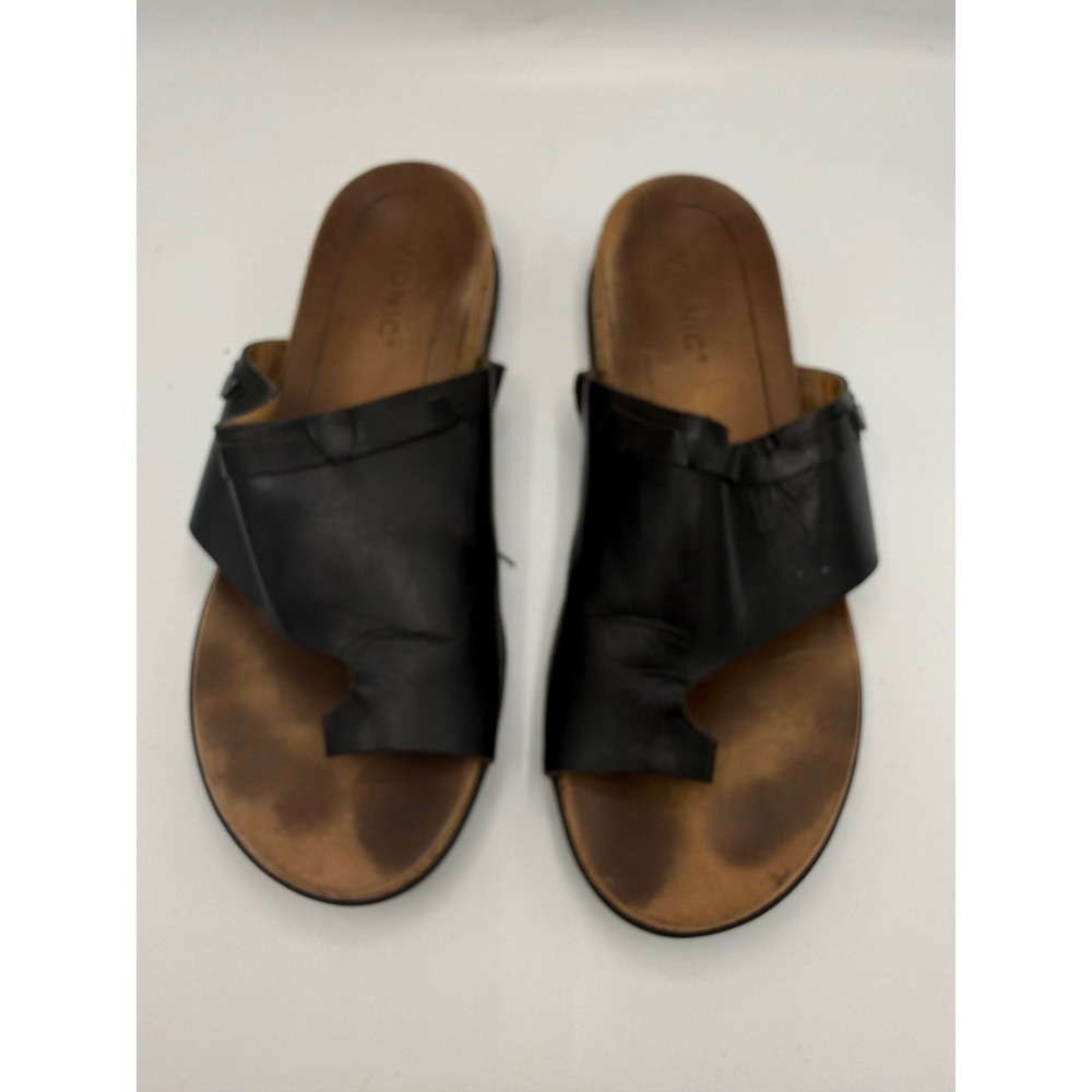 Vionic Cindy Leather Toe Loop Slide Sandals Womens 9 Orthotic Comfort Support
